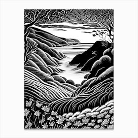 Wave Hill, 1, Usa Linocut Black And White Vintage Canvas Print