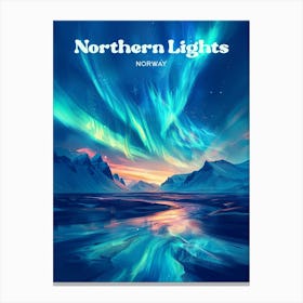 Northern Lights Norway Dancing Lights Travel Illustration Canvas Print