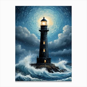 Lighthouse In The Storm Vincent Van Gogh Painting Style Illustration (9) Canvas Print