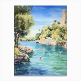 Swimming In Antalya Tunisia Watercolour Canvas Print