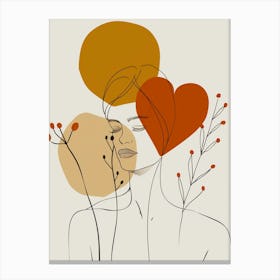 Line art woman with heart Canvas Print