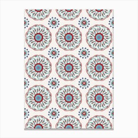 Red And Blue Floral Pattern — Iznik Turkish pattern, floral decor Canvas Print