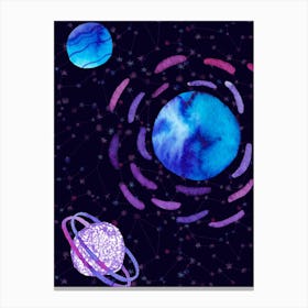Watercolor Planets — Space Neon Watercolor #6 Canvas Print