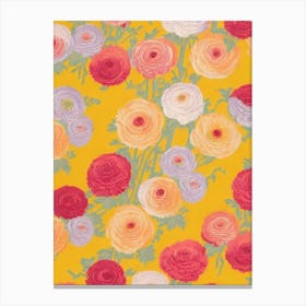 Ranunculus Floral Print Retro Pattern 1 Flower Canvas Print