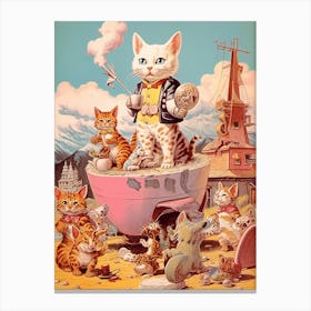 Cowboy Kittens Illustration Kitsch 3 Canvas Print
