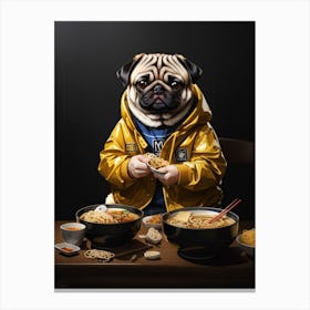 Pug Dog Eating Ramen Canvas Print
