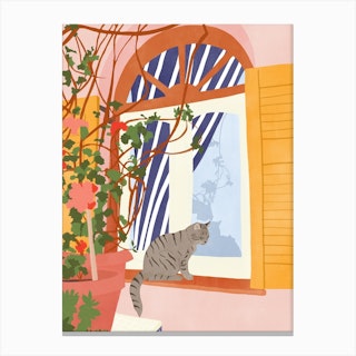 Cat On Window Canvas Print