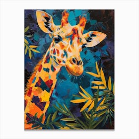 Colourful Giraffe In The Leaves Oil Painting Inspired 1 Canvas Print