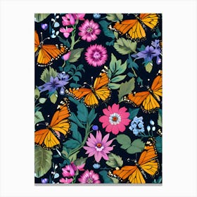 Seamless Pattern With Butterflies And Flowers 3 Canvas Print