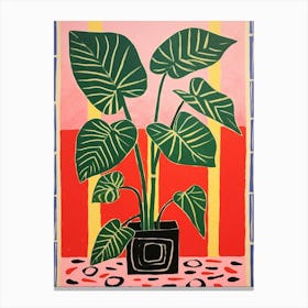 Pink And Red Plant Illustration Monstera 3 Canvas Print