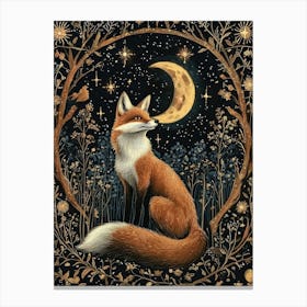 William Morris Night Fox Moon Botanical Pint Museum Poster Morris Exhibition Poster Painting Fox  Full Canvas Print