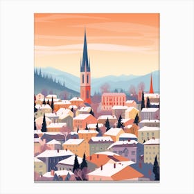 Vintage Winter Travel Illustration Zurich Switzerland 1 Canvas Print