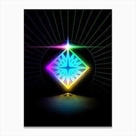 Neon Geometric Glyph in Candy Blue and Pink with Rainbow Sparkle on Black n.0450 Canvas Print