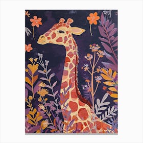 Cute Illustration Of A Giraffe In The Plants 3 Canvas Print