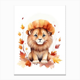 Lion Watercolour In Autumn Colours 2 Canvas Print