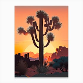 Joshua Trees At Dawn In Desert Retro Illustration (3) Canvas Print