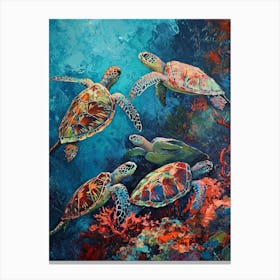 Colourful Impressionism Inspired Sea Turtles 2 Canvas Print