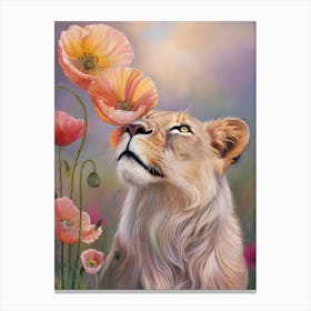 Lion With Poppies Canvas Print