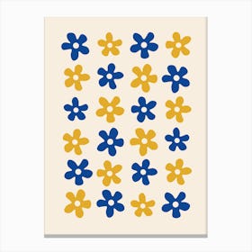 Blue And Yellow Flowers on cream background Canvas Print