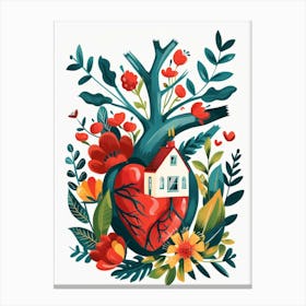 Heart With House And Flowers Canvas Print