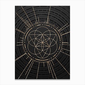 Geometric Glyph Symbol in Gold with Radial Array Lines on Dark Gray n.0053 Canvas Print