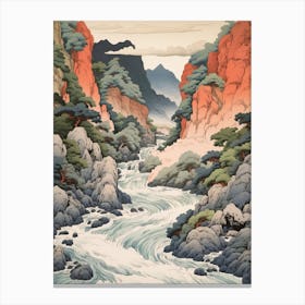 Sounkyo Gorge In Hokkaido, Ukiyo E Drawing 2 Canvas Print