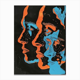 Three Faces In Blue And Orange Canvas Print