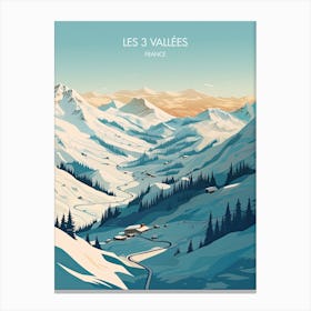 Poster Of Les 3 Vallees   France, Ski Resort Illustration 1 Canvas Print