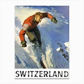 Skiing In Switzerland, Travel Poster Canvas Print