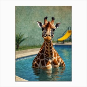 Giraffe In The Pool 1 Canvas Print