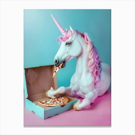 Toy Unicorn Eating A Pizza Slice 2 Canvas Print