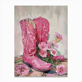 Pink Cowgirl Boots Painting Hot Pink Western Canvas Print