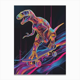 Dinosaur Futuristic Graphic Illustration On A Skateboard Canvas Print