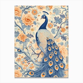 Vintage Sepia Peacock In A Floral Tree Wallpaper Inspired 2 Canvas Print