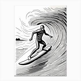 Linocut Black And White Surfer On A Wave art, surfing art, 3 Canvas Print