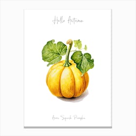 Hello Autumn Acorn Squash Pumpkin Watercolour Illustration 4 Canvas Print