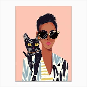 Black Woman With Cat 1 Canvas Print