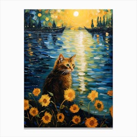 Cat Sunflowers Wall Art 11 Canvas Print