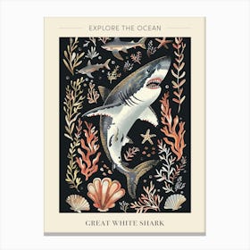 Great White Shark Black Background Illustration 1 Poster Canvas Print