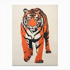 Tiger, Woodblock Animal  Drawing 6 Canvas Print