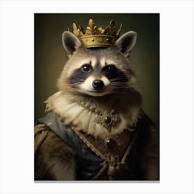 Vintage Portrait Of A Bahamian Raccoon Wearing A Crown 3 Canvas Print