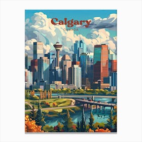 Calgary Canada Retro Art Illustration Canvas Print