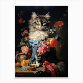 Cute Cat Rococo Style Painting 3 Canvas Print