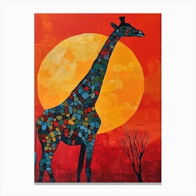 Giraffe In The Red Sunset Brushstroke Style 3 Canvas Print