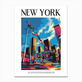 The United Nations Headquarters New York Colourful Silkscreen Illustration 1 Poster Canvas Print