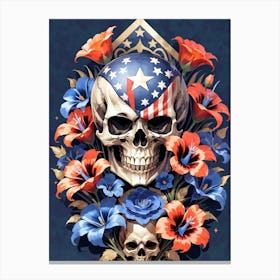 American Flag Floral Face Evil Death Skull (2) Canvas Print