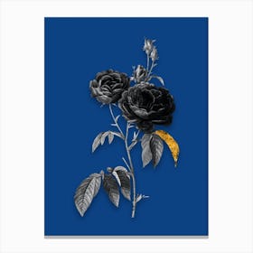 Vintage Purple Roses Black and White Gold Leaf Floral Art on Midnight Blue n.0606 Canvas Print