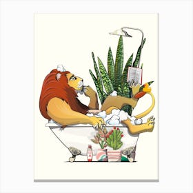 Lion Reading In The Bath Canvas Print