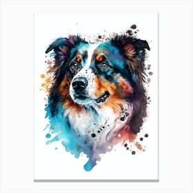 Cute Australian Shepherd Watercolor Portrait Canvas Print