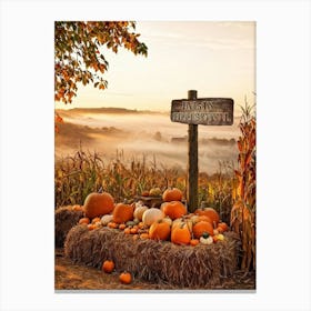 Autumn Harvest Celebration Pumpkins And Gourds Of Various Sizes Nestled In A Straw Bale Mound Flan (1) 2 Canvas Print